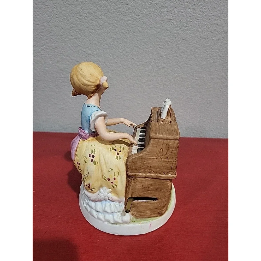 Hand Painted Vintage Lefton Porcelain Girl at Piano 